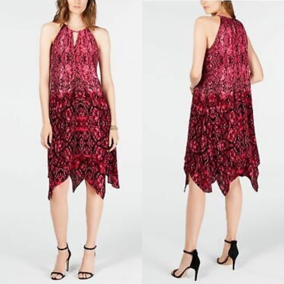 NWT INC Pink Snakeskin Keyhole Midi‎ Dress Medium - Picture 1 of 6